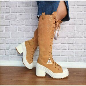 ⭐Converse Chuck 70 De Luxe Heel XX Hi Western Sz 7 Women Shoes Boots Tan A15660C